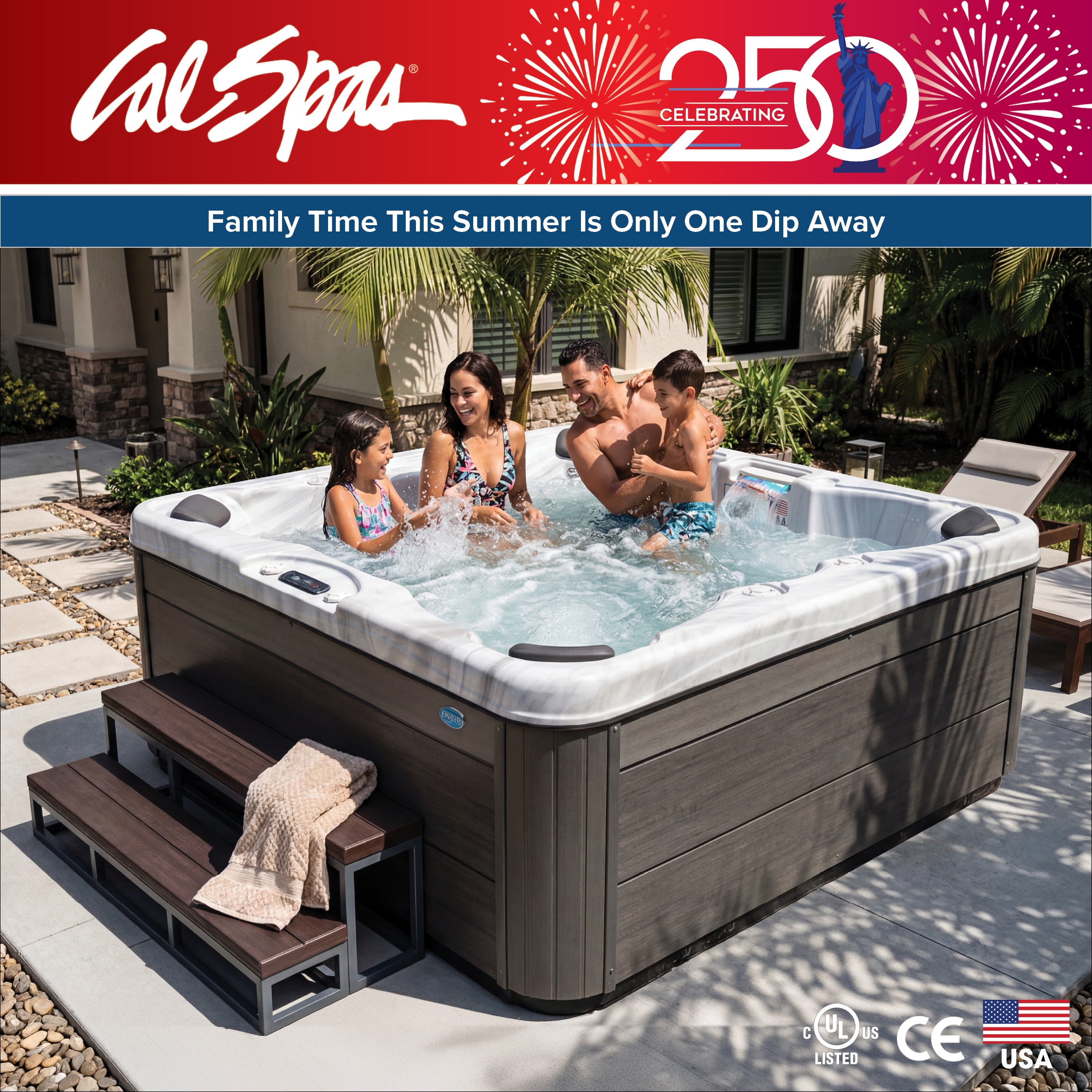 Calspas hot tub being used in a family setting - Manassas